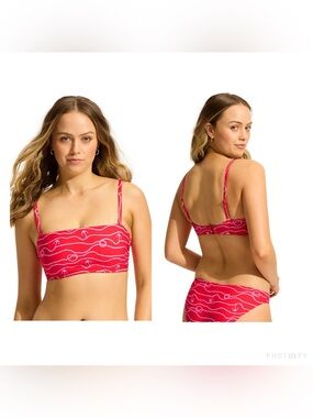 NWT Seafolly Set Sail DD Tank Bra Bikini Top in Chilli Red Nautical US Sz 10